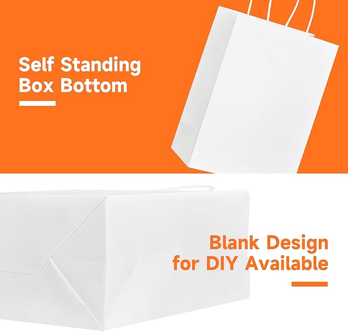METAPRINT 50 Pack Small Gift Bags 5.8x3.2x8.25 Inch White Paper Bags - Image 5