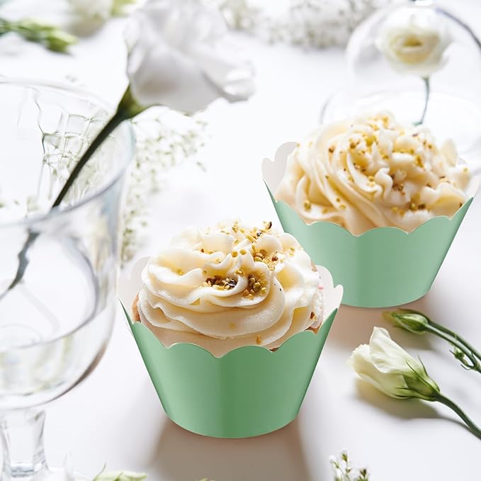 Domensi 100 Pcs Sage Green Cupcake Wrappers Rustic Cupcake Liners Baking Cups - Image 2