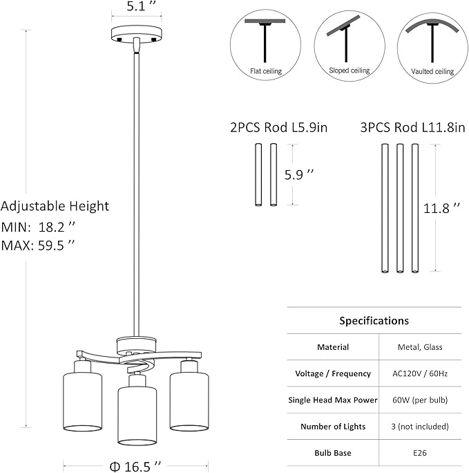 3-Light Brushed Nickel Pendant Lighting - Image 6