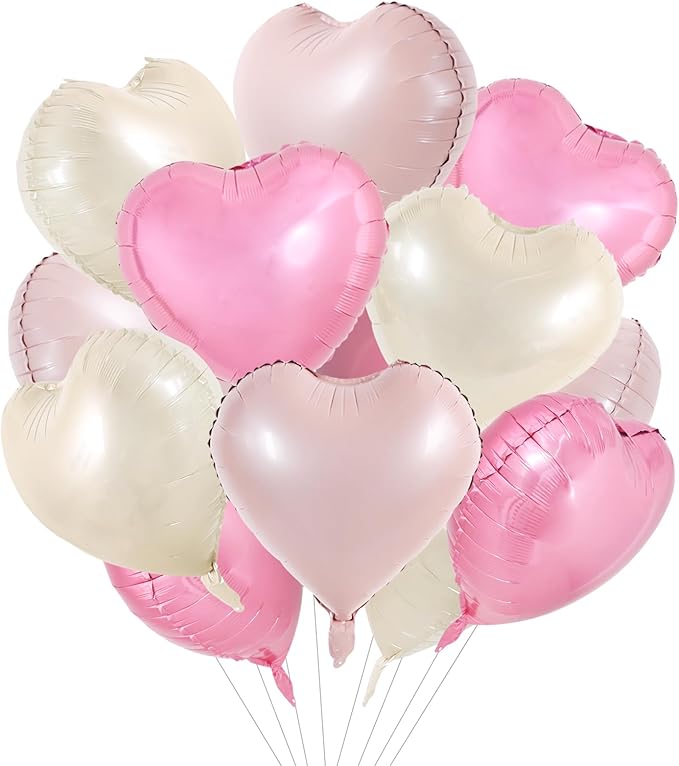 TONIFUL 15Pcs 18 Inch Heart Balloons Pastel Pink Cream White Pink Heart Shape by TONIFUL