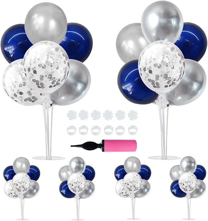 TONIFUL 6 Set Navy Blue Silver Balloon Centerpieces by TONIFUL