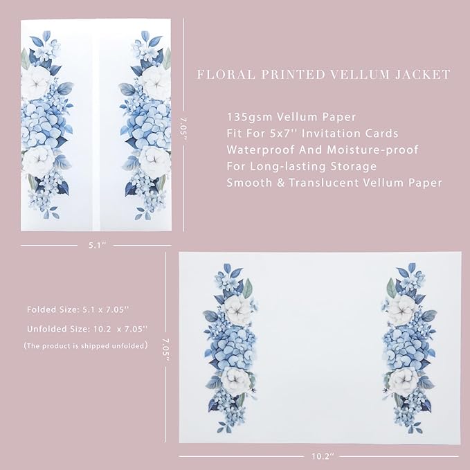 PONATIA 50PCS Vellum Jackets for 5x7 Invitation Cards- 135GSM Dusty Blue - Image 7
