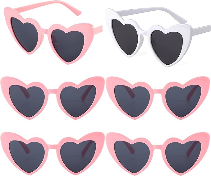 Bachelorette Party Favor Sunglasses 6 Pack, Retro Cat Eye Heart Sunglasses by Kmopom