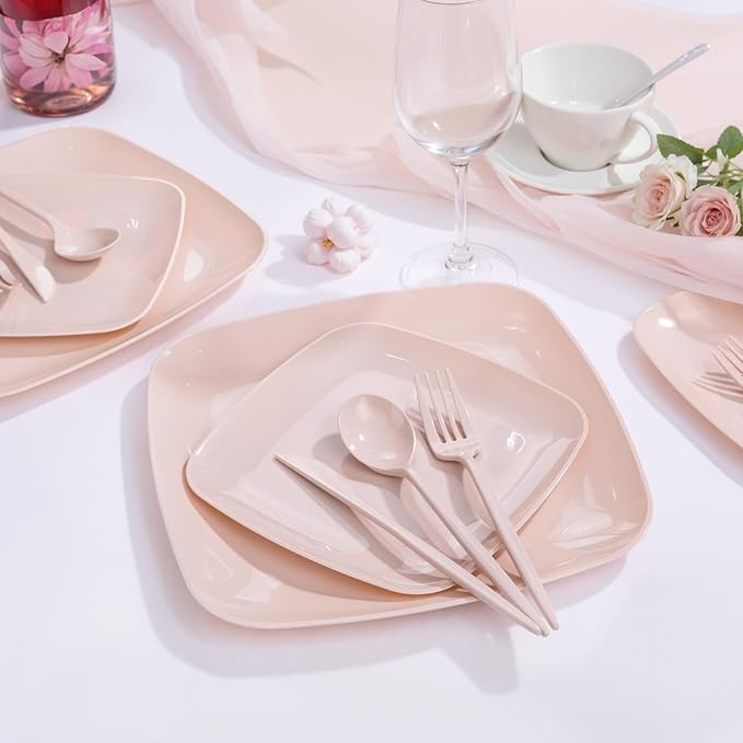 PULOTE 60PCS Pink Square Plastic Plates Disposable - Image 9