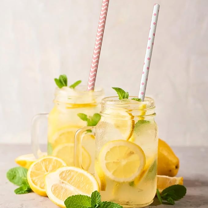 YAOSHENG Pink & Gold Paper Straws Disposable, 100% Biodegradable Multi-Pattern - Image 2