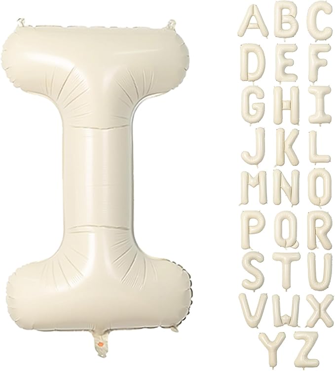 40 Inch Letter Balloons I, Big Custom A-Z Alphabet Foil Name Balloon Cream White by KAINSY