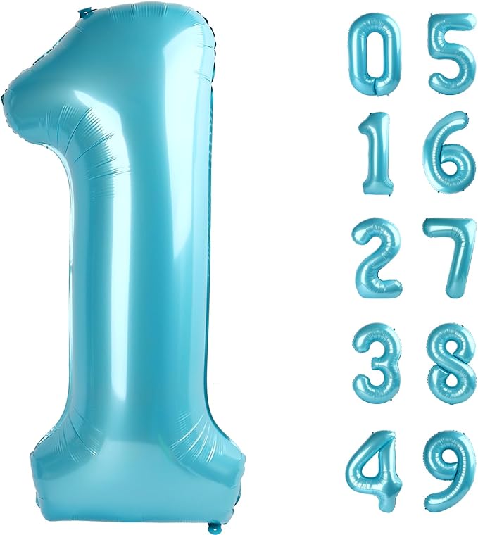 Pearl Blue 1 Number Balloon 40 inch, Number 1 Birthday Balloon by Upgesy