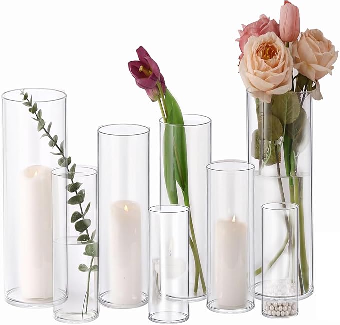 PHOSPHOR 8 PCS Glass Candle Holder, Hurricane Candle Hoder, Glass Pillar Candle by PHOSPHOR