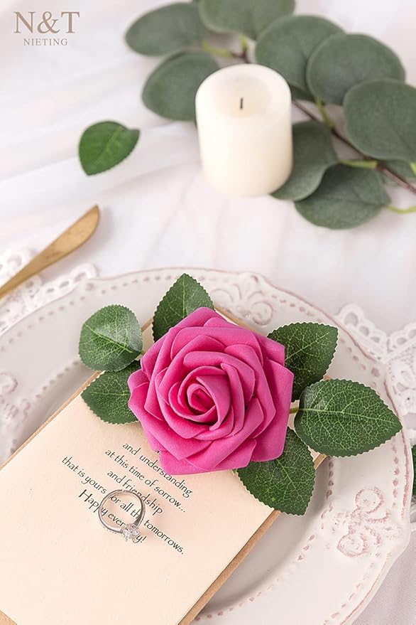N&T NIETING Artificial Flowers, Hot Pink Artificial Roses - Image 8
