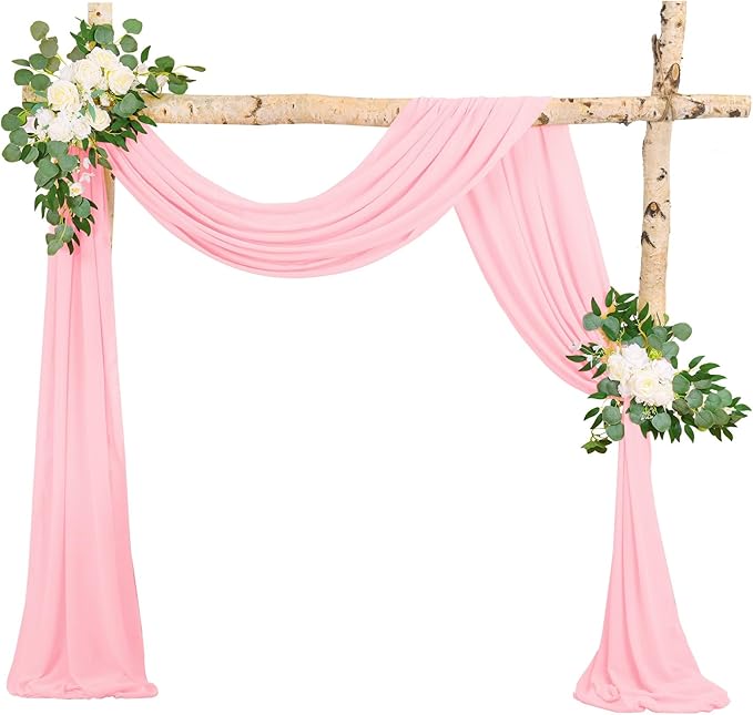 Wedding Arch Draping Fabric, 1 Panels 28" x20ft Pink Sheer Chiffon Curtain by HNPSTBNO