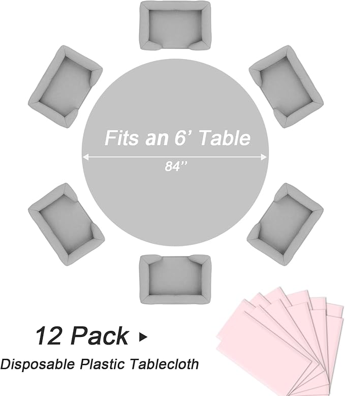 QIKSION Pink Round Tablecloth 12 Pack, 84 Inch Plastic Table Cloth Disposable - Image 5