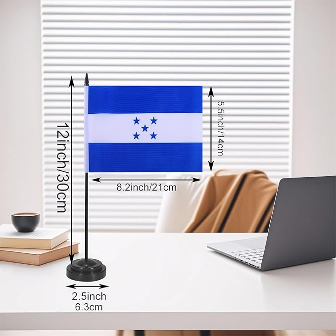 Honduras Desk Flag 12" Solid Pole Deluxe Set Hondurans Flags Banner Mini Small - Image 2