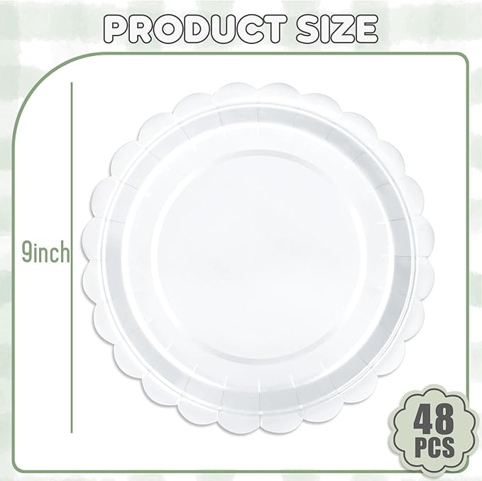 48 Pcs White Paper Plates 9 Inch Scalloped Dessert Plates - Image 3