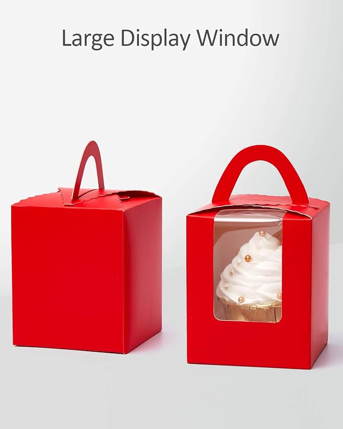 qiqee Red Cupcake Boxes Individual Cupcake Holders Disposable 50pcs Single - Image 2