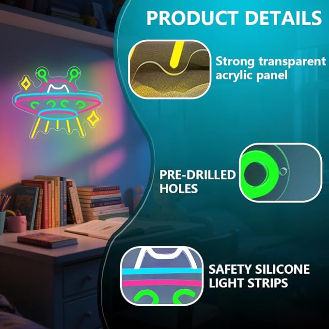 UFO Neon Sign, Cat Dimmable LED Light Signs - Image 3