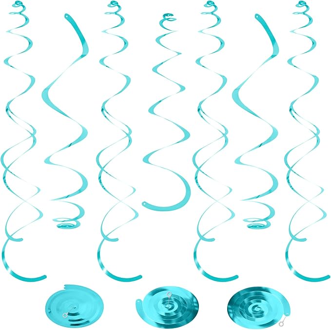 24 PCS Teal Hanging Swirl, Sparkle Ceiling Hanging Decorations, Plastic by PatiCool
