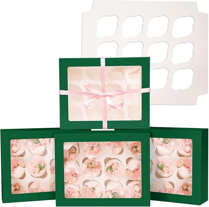 12 Cupcake Containers 10-Packs Forest Green Cupcake Box Cupcakes Carrier by Bakepacker