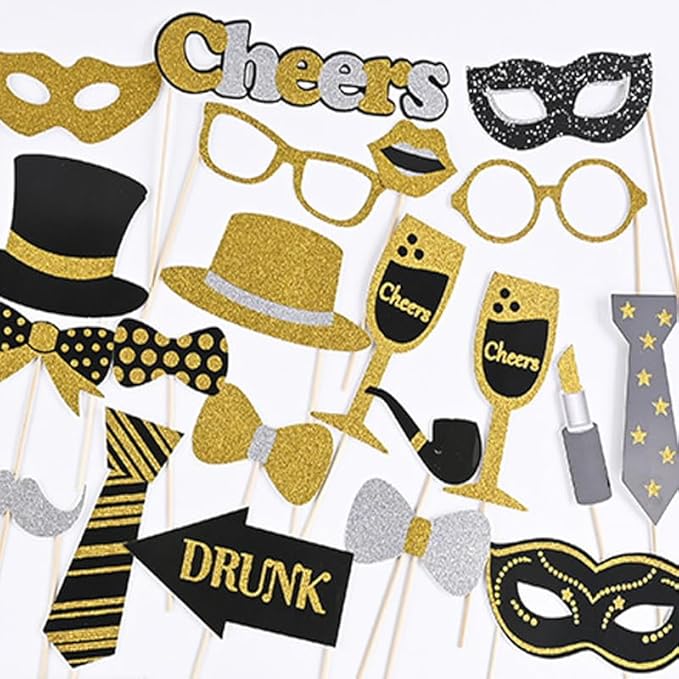 30 Pieces Black Golden Photo Booth Props - Image 2