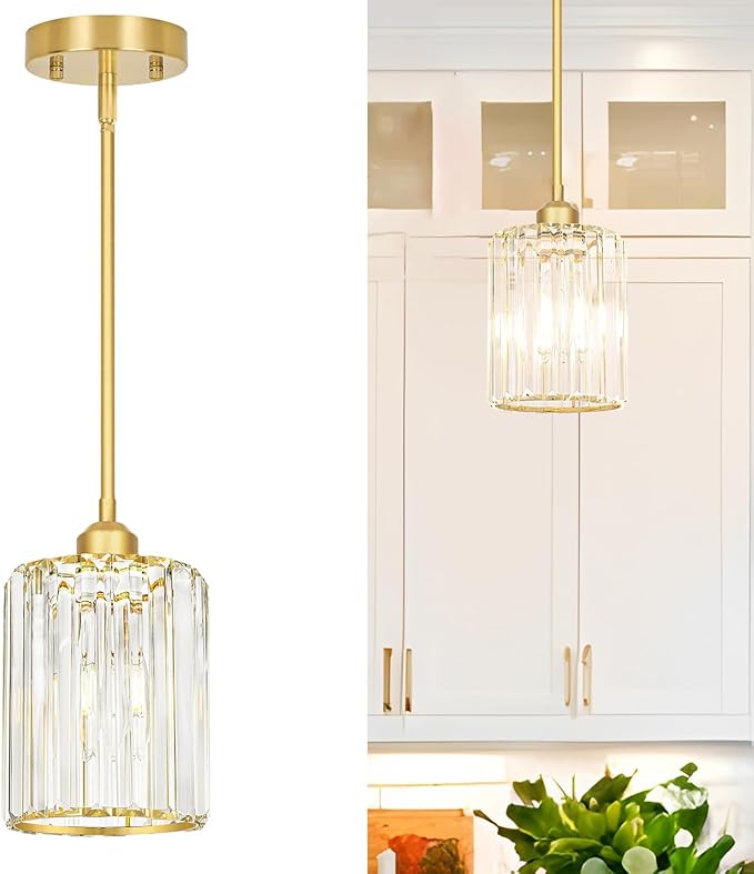 Gold Kitchen Pendant Lights Over Island by Unknown