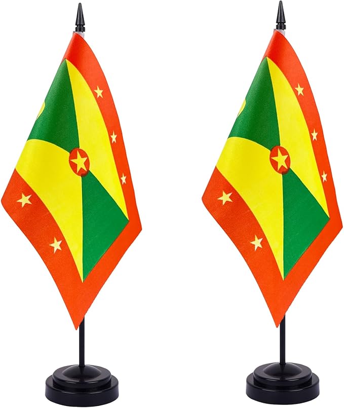 WXTWK 2 Pack Grenada Flag Grenada Deluxe Desk Flag Set by WXTWK