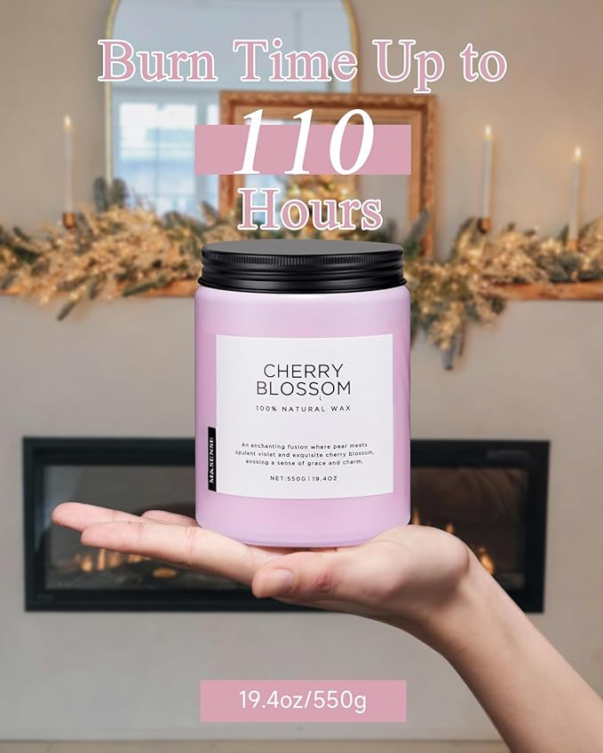 M&SENSE Cherry Blossom Scented Spring Candle, 19.4oz 110 Hours Long Lasting - Image 4