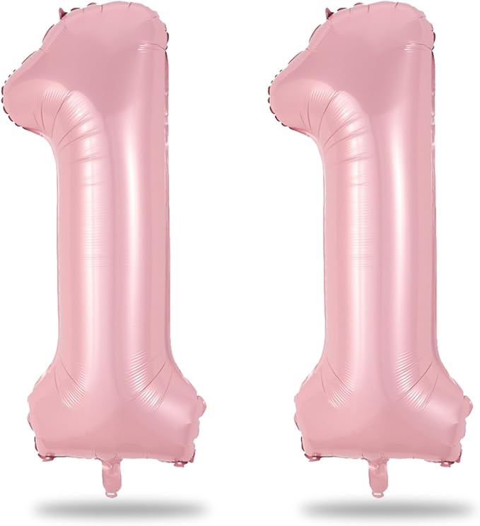 11 Balloon Number Birthday, Giant Light Pink Number 1 & 1 Helium Foil Balloon by Lingqiang