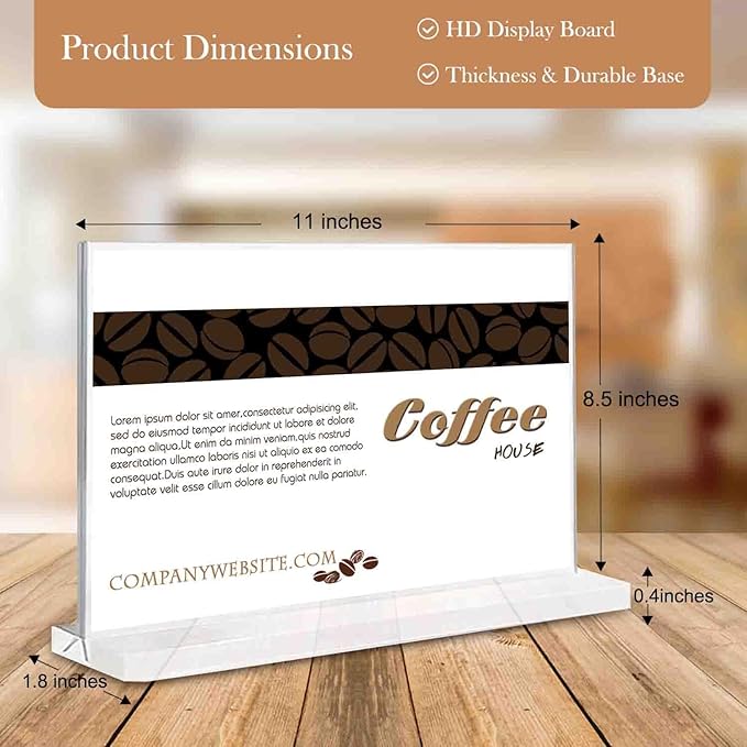 Acrylic Sign Holder 11 x 8.5 inches 6 Pack Horizontal Desktop Display Stand - Image 4