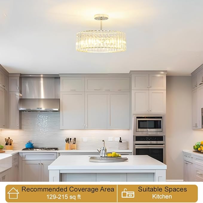 Modern Crystal Ceiling Light Fixture, Semi Flush Mount Ceiling Light, Chrome - Image 3