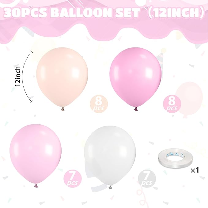 Light Pink Balloons, 12 Inch Pastel Macaron Pink and White Sand Nude Beige - Image 2