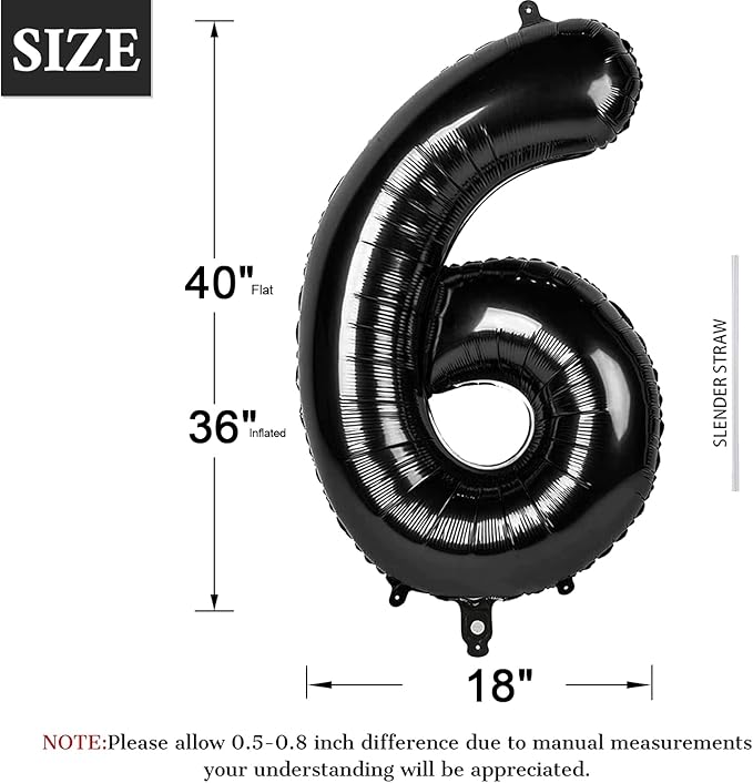 40 Inch Black Number Balloon 0-9, Big Size Happy Birthday Balloon, Foil Helium - Image 2