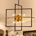 31.5'' Large Modern Lantern Chandeliers, 12-Light Black Gold Geometric Pendant by TACDANDM