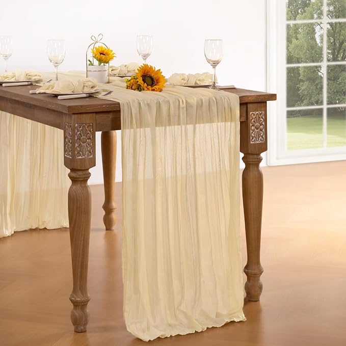 Beige Cheesecloth Table Runner 12 Pack Fall Table Runners 120 Inches Boho Gauze - Image 6