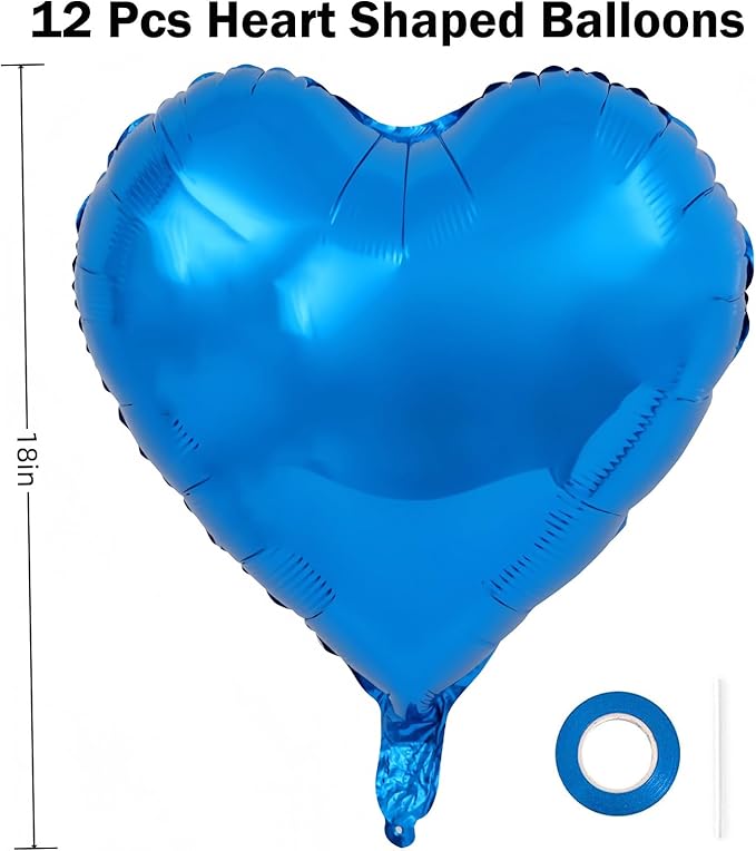 12Pcs Blue Heart Balloons, 18 Inch, Valentine's Day - Image 2