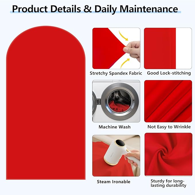 HEMMOTOP Red Arch Cover 7.2 ft, Spandex Wedding Balloon Stretchy Arch Backdrop - Image 4