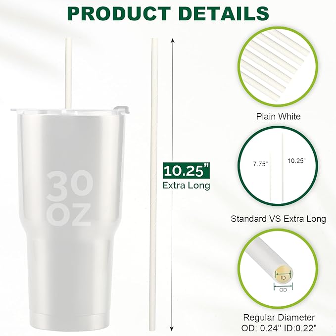 10.25" x 0.24‘ Long Disposable Paper Drinking Straws Bulk - Image 2