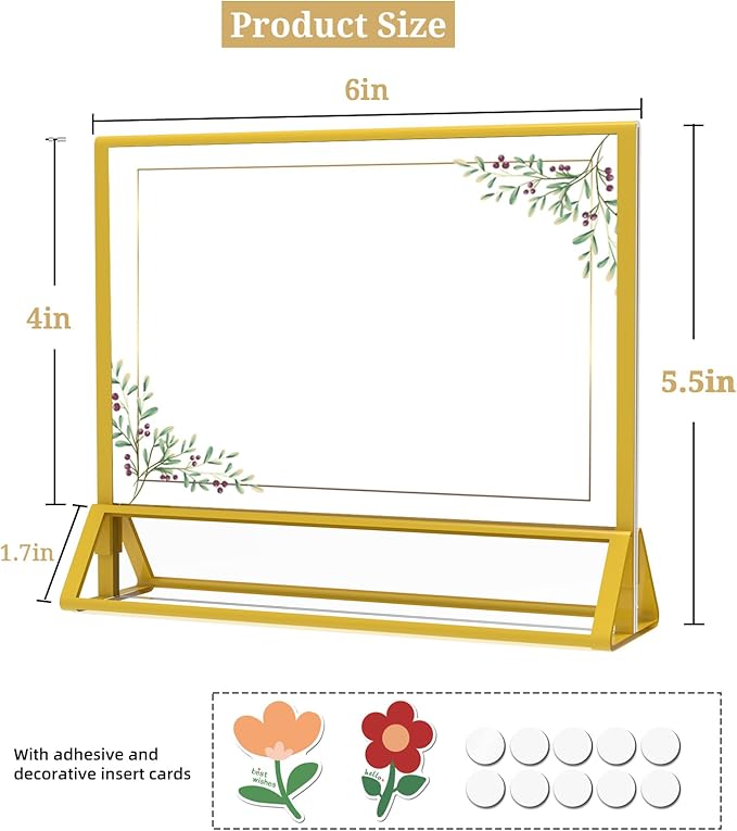 Clear Acrylic Sign Holder 6x 4 Horizontal Double Sided Gold Frame Display Stand - Image 2