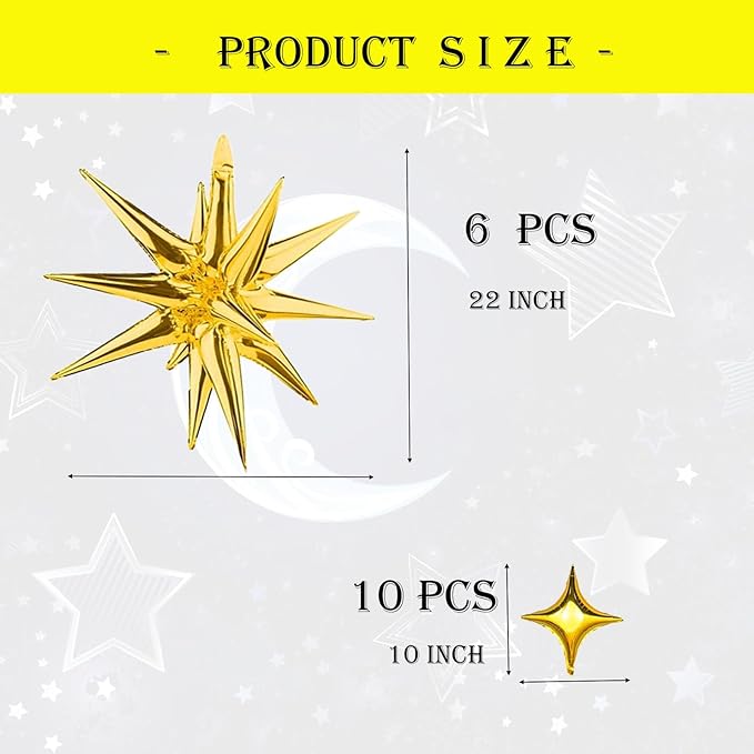 6 Pcs 22" & 10 Pcs 10" Star Foil Balloons - Image 2