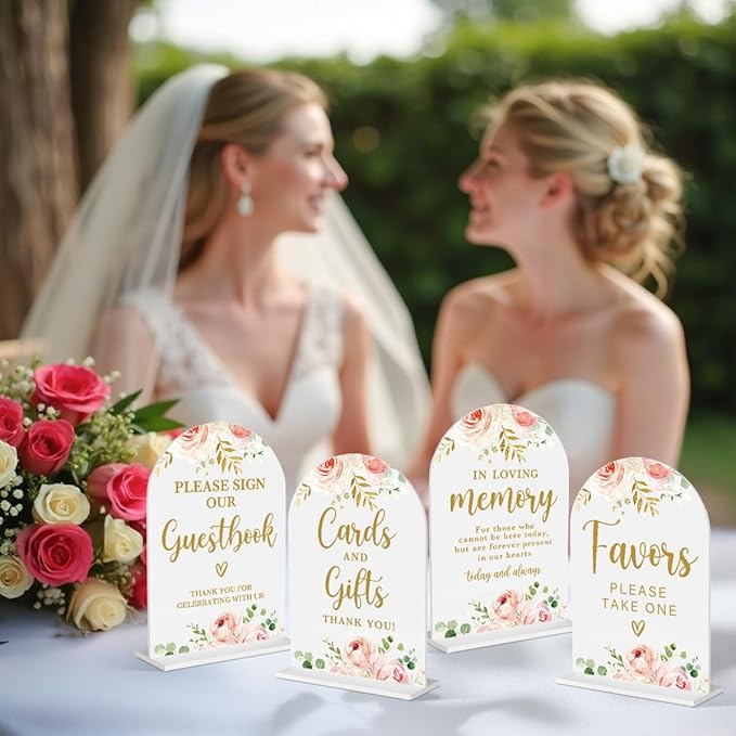 4 Pcs Acrylic Wedding Signs for Reception, Bridal Shower Decorations, Cards and - Image 5