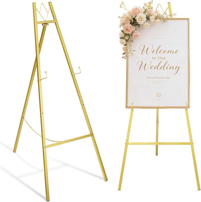 GRENTY 46.7" Gold Easel Stand for Wedding Signs – No Assembly Needed, Heavy by Grenty