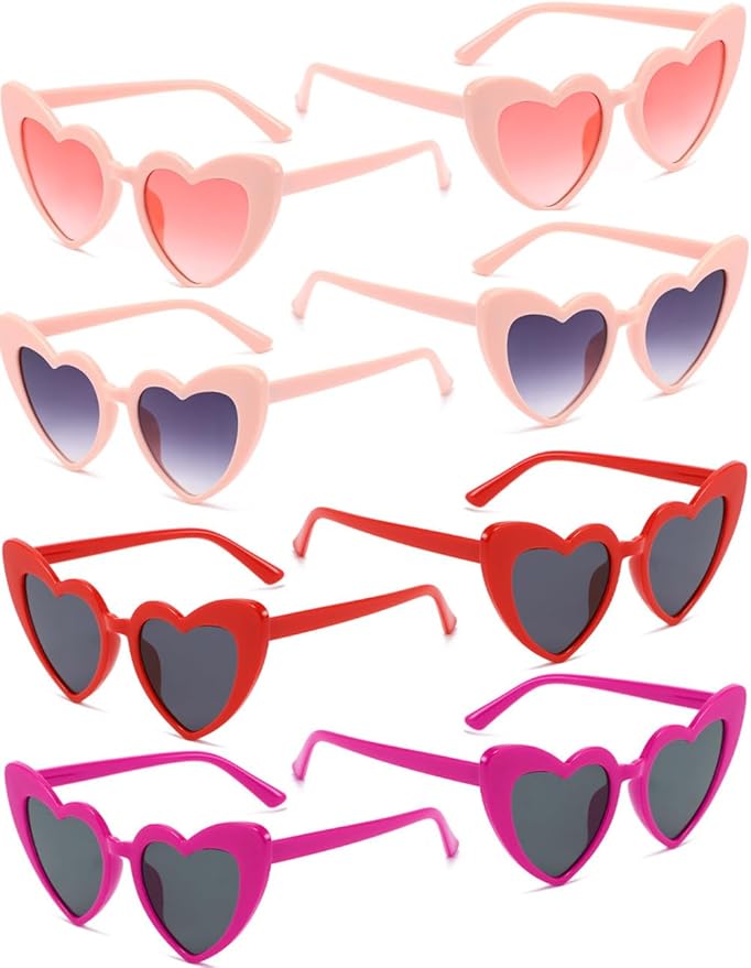 8 Pack Heart Sunglasses Vintage Cat Eye Heart Glasses Retro Bachelorette Bride by Ricawa