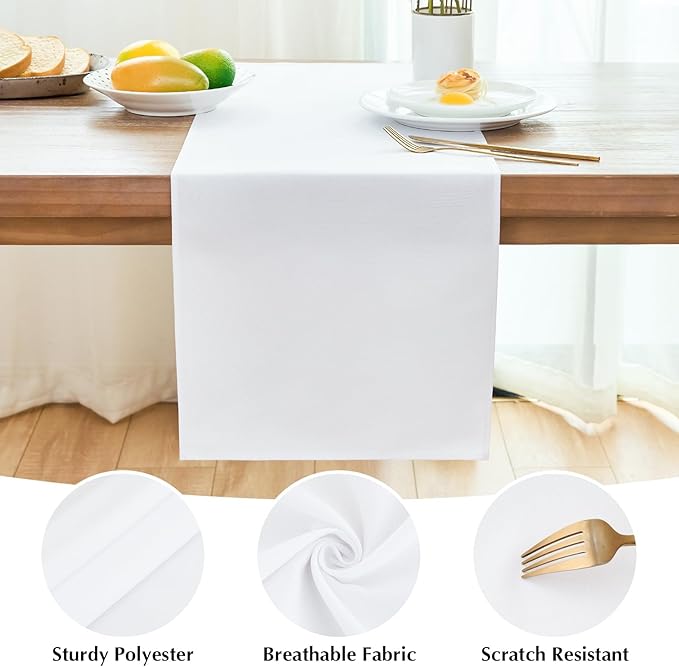 2 Pack White Small Short Table Runner 12 x 48 Inch Solid Color Runners Coffee - Image 4