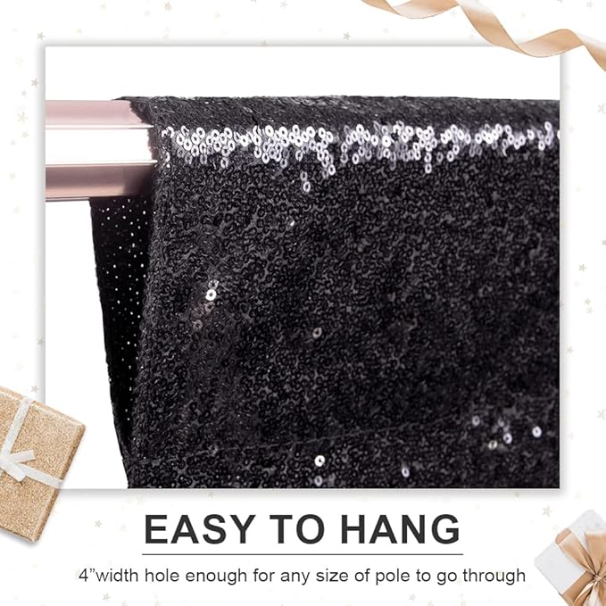 PartyDelight Sequin Backdrop Curtains 2 Panels Black 5Ft x 10Ft Photograph Back - Image 6