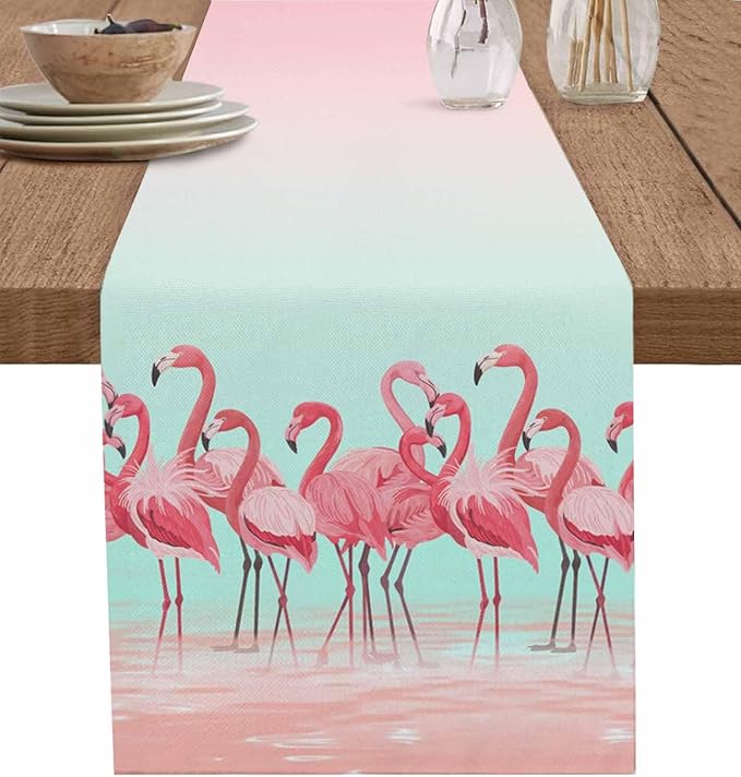 Tropical Flamingo Cotton Linen Table Runner by Unknown