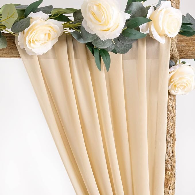 Socomi Wedding Arch Draping Fabric 1 Panel 29" x 19Ft Champagne Sheer Chiffon - Image 3