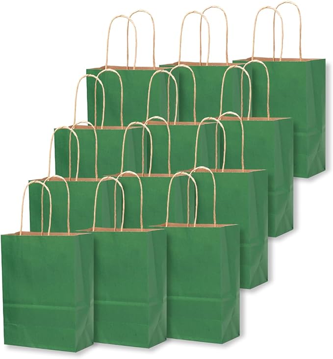 qiqee 50-Packs Kraft Deep Green Paper Gift Bags - Image 2