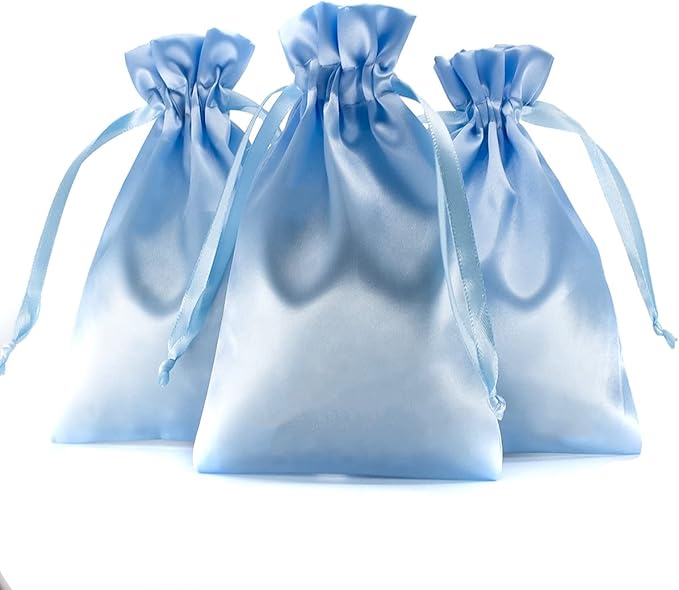Baby Blue Satin Gift & Wedding Favor Drawstring Bags by Knitial