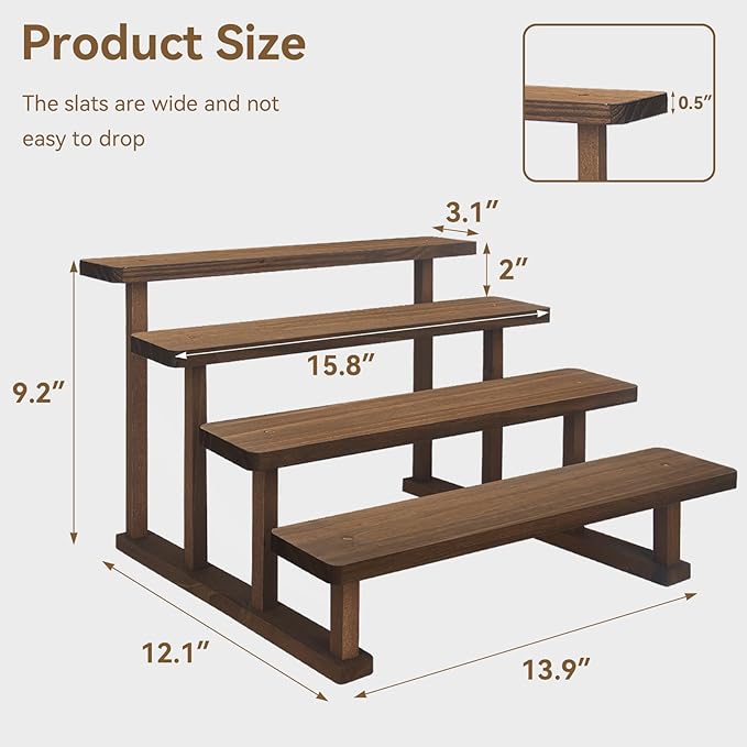 4 Tier Wooden Display Riser Stand, Cupcake Display Shelf Tabletop Spice Rack - Image 5