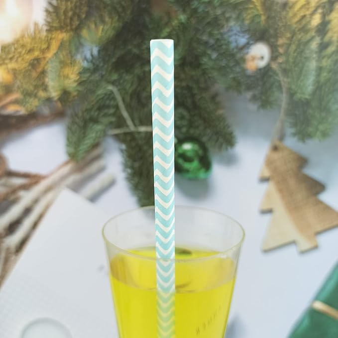 YAOSHENG Premium Disposable Waves Striped Drinking Paper Straws, Pack 100 Light - Image 4