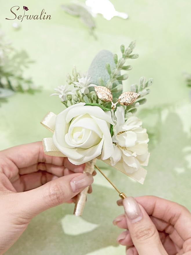 Serwalin 10Pcs Boutonniere for Men, Artificial Flowers for Wedding - Image 2