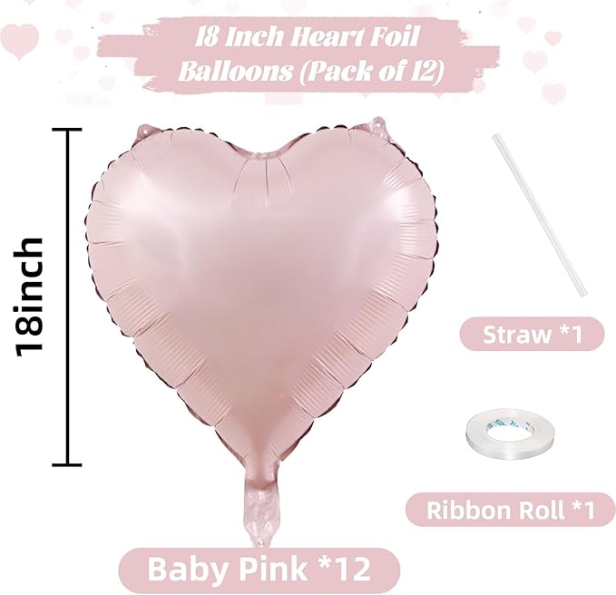 Baby Pink Heart Balloons, 18 Inch, Pastel Helium Foil - Image 2